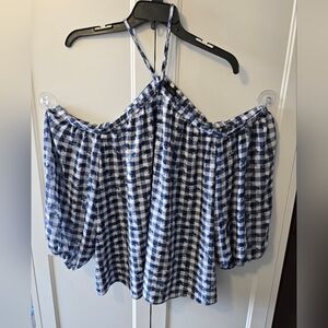 1. State Blue and White Checkered Blouse Size 2X